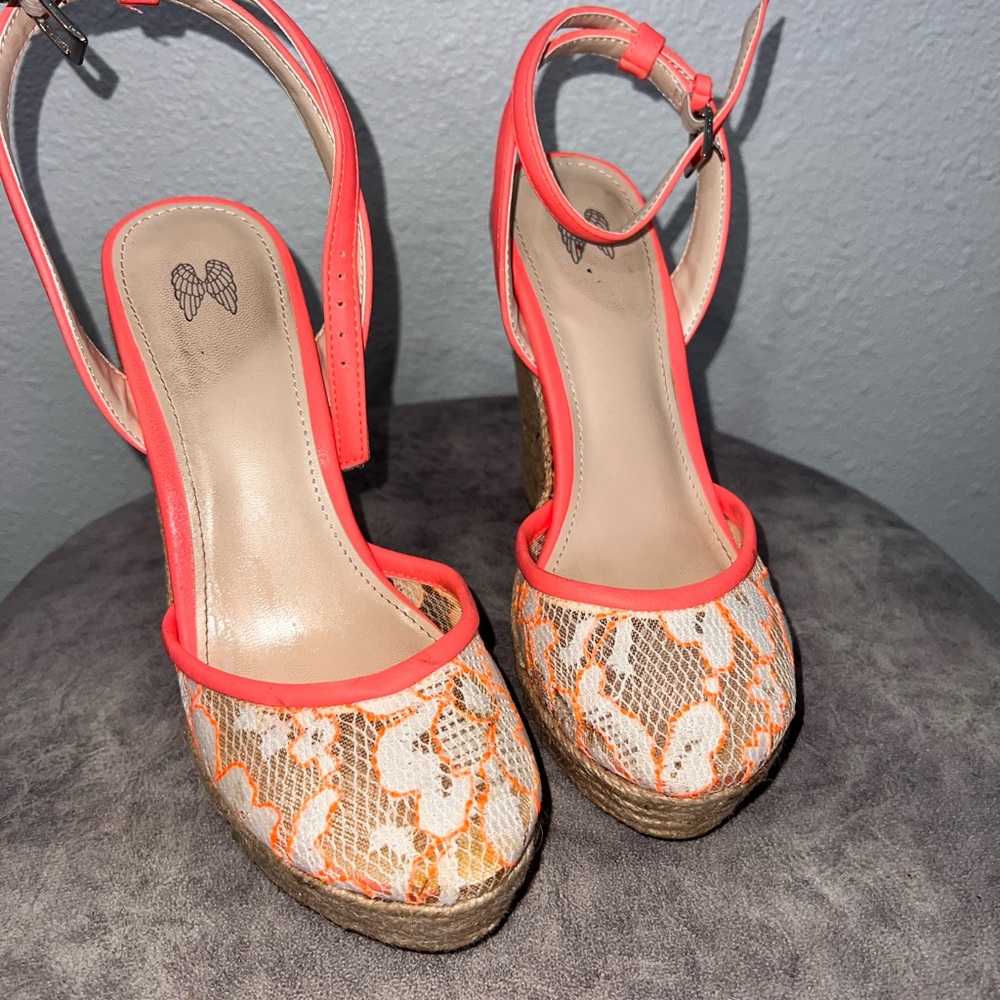 Victoria secret Women's Coral Lace Wedge Sandals